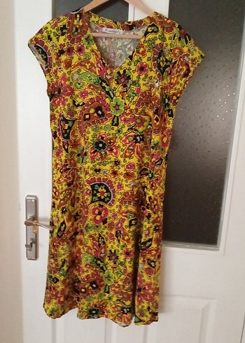 Renkli V Yaka Bohem Midi Elbise - Görsel 3