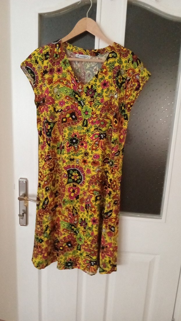 Renkli V Yaka Bohem Midi Elbise - Görsel 3