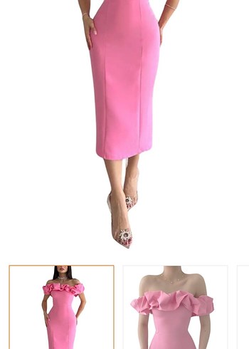 Pembe Uzun Straplez Kalem Elbise