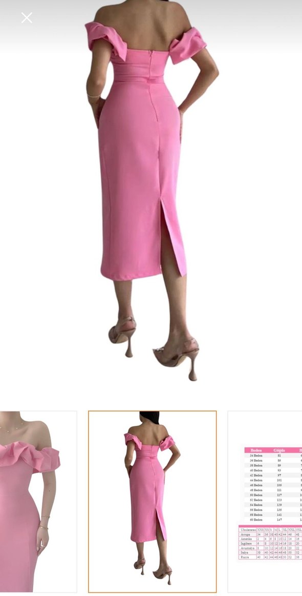 Pembe Uzun Straplez Kalem Elbise - Görsel 2