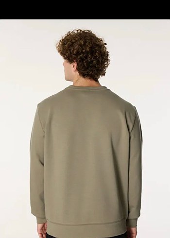 xl Beden haki Renk Bej Erkek Sweatshirt, Bisiklet Yaka, Rahat Kesim