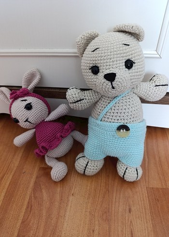 Beden Renk Gri El Örgüsü Peluş Ayıcık