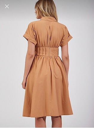 Camel fermuarlı midi boy poplin elbise