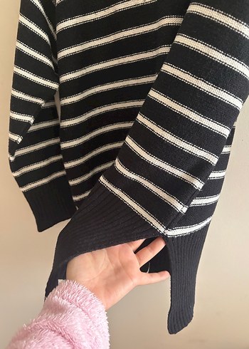 Düğmeli Siyah beyaz Çizgili mango Kadın Kazak - Görsel 6