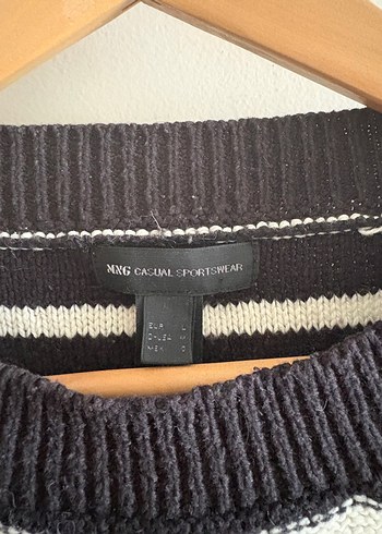 Düğmeli Siyah beyaz Çizgili mango Kadın Kazak - Görsel 5