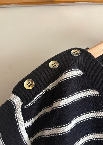 Düğmeli Siyah beyaz Çizgili mango Kadın Kazak - Görsel 3