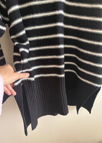 Düğmeli Siyah beyaz Çizgili mango Kadın Kazak - Görsel 7