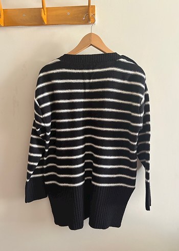 Düğmeli Siyah beyaz Çizgili mango Kadın Kazak - Görsel 8