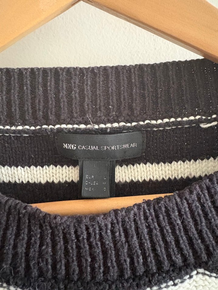 Düğmeli Siyah beyaz Çizgili mango Kadın Kazak - Görsel 5