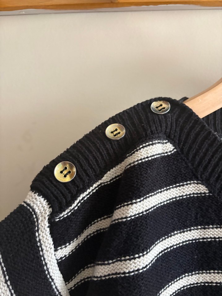 Düğmeli Siyah beyaz Çizgili mango Kadın Kazak - Görsel 3