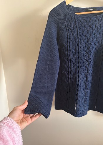 Kadın Lacivert Örgü Uzun Kollu Kazak - Görsel 4