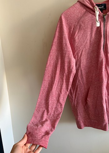 Pembe Kapüşonlu Fermuarlı hırka - Görsel 5