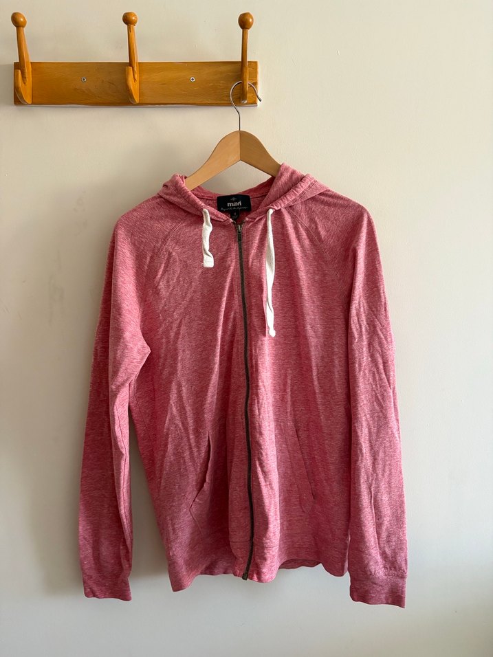 Pembe Kapüşonlu Fermuarlı hırka - Görsel 2