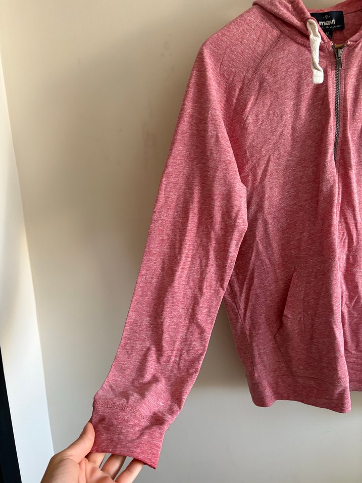 Pembe Kapüşonlu Fermuarlı hırka - Görsel 5