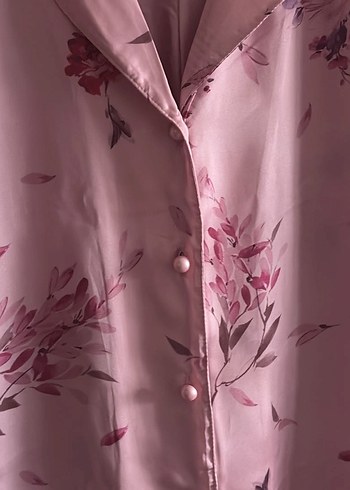 Uzun Pudra Pembe çiçek desenli pijama takımı - Görsel 4