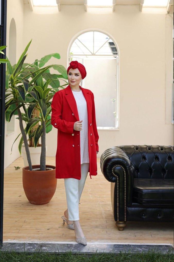 Düğmeli Uzun Kadın Ceket - Görsel 3