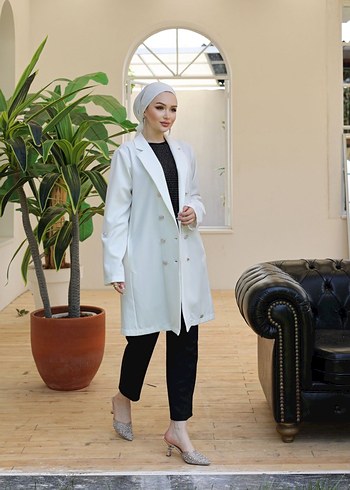 Düğmeli Kadın Uzun Ceket - Görsel 6