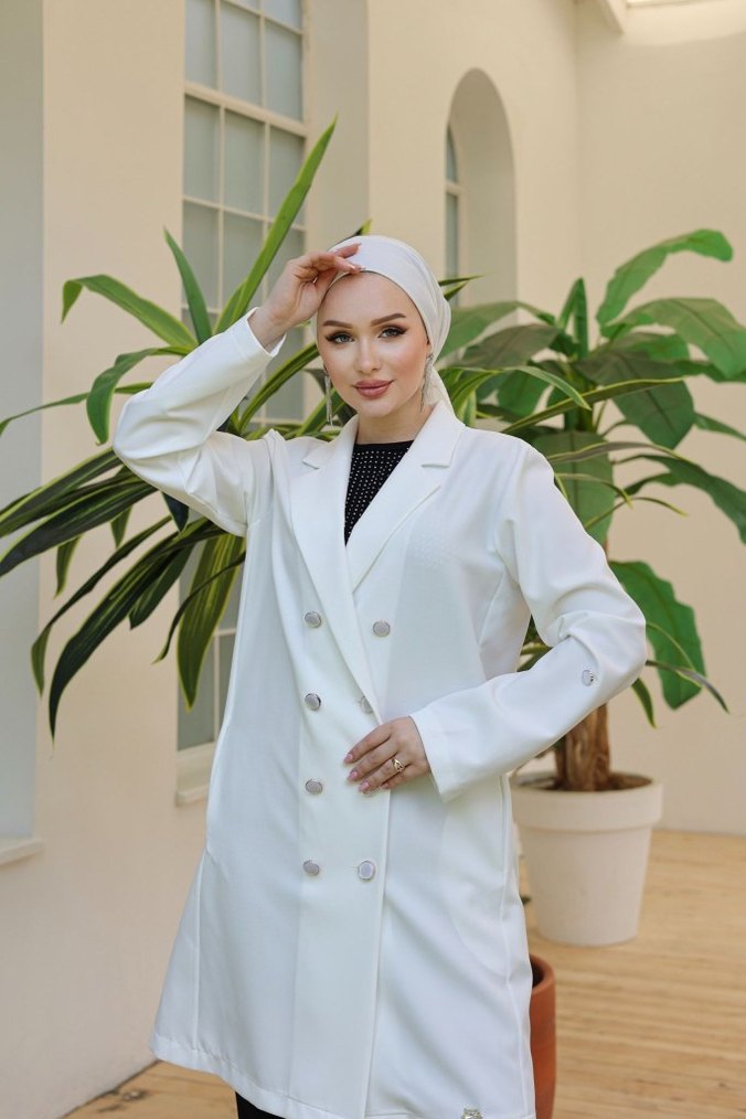 Düğmeli Kadın Uzun Ceket - Görsel 2