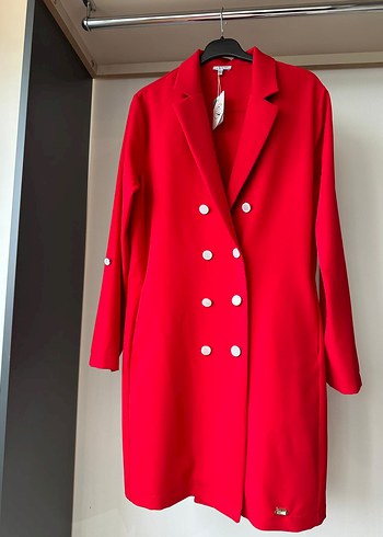 Kadın Düğmeli Uzun Ceket - Görsel 16