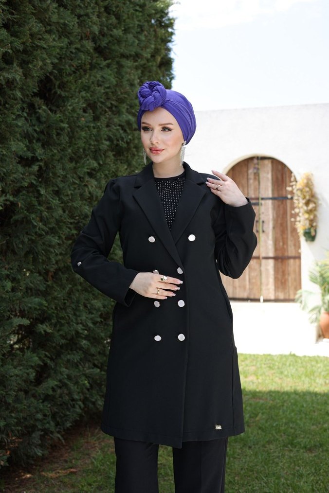 Kadın Düğmeli Uzun Ceket - Görsel 2