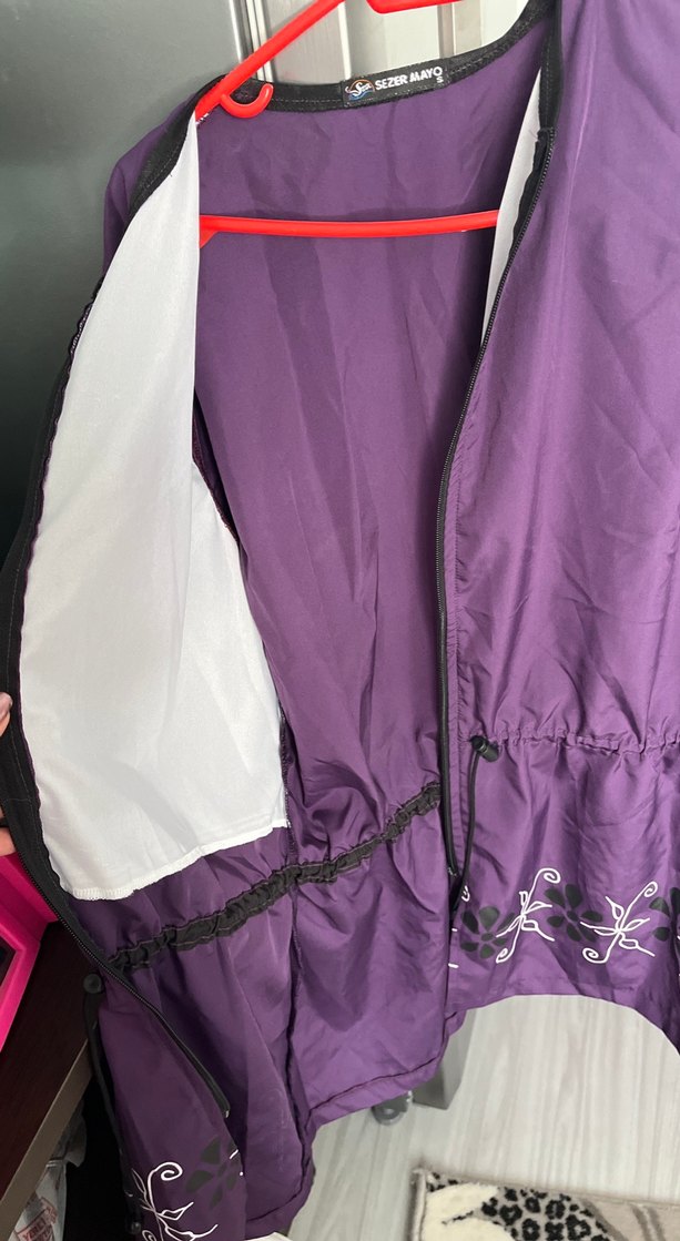 Mor Uzun Nakışlı Fermuarlı Haşema - Görsel 4