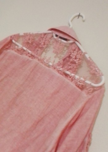 Düğmeli Kısa Kollu Pembe Keten Gömlek - Görsel 4