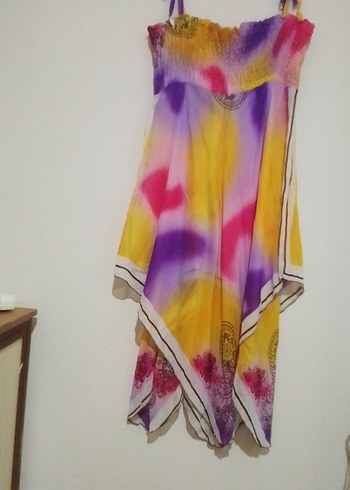 Kadın Çok Renkli Uzun Askısız Bağlamalı Elbise - Görsel 2