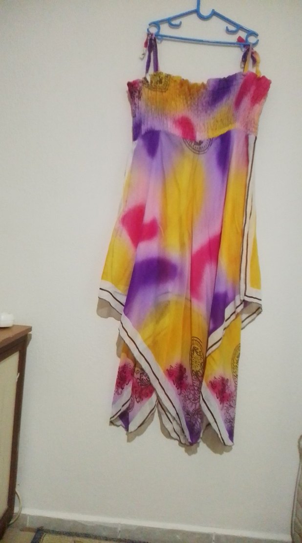 Kadın Çok Renkli Uzun Askısız Bağlamalı Elbise - Görsel 2