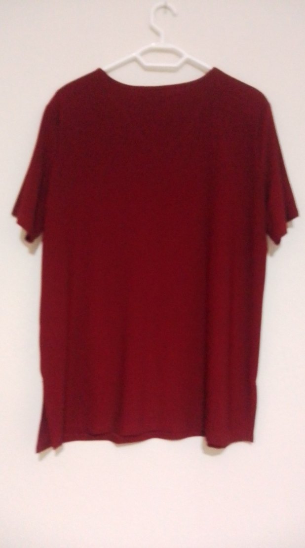 Bordo V Yaka Kısa Kollu Payetli Bluz - Görsel 3