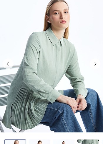 Yeşil Kadın Pilili Gömlek - Görsel 5