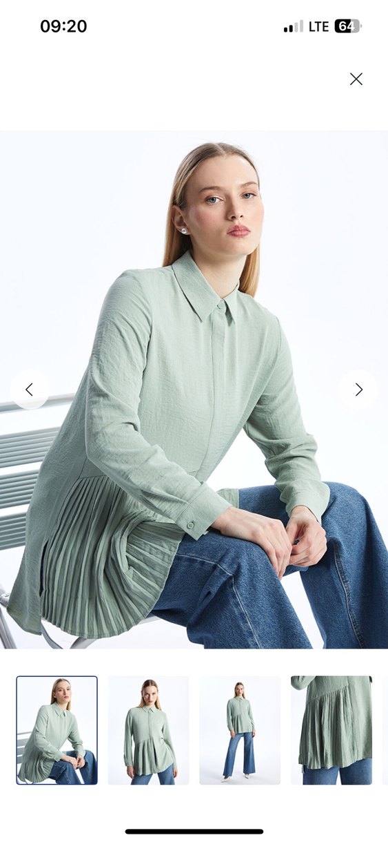 Yeşil Kadın Pilili Gömlek - Görsel 5