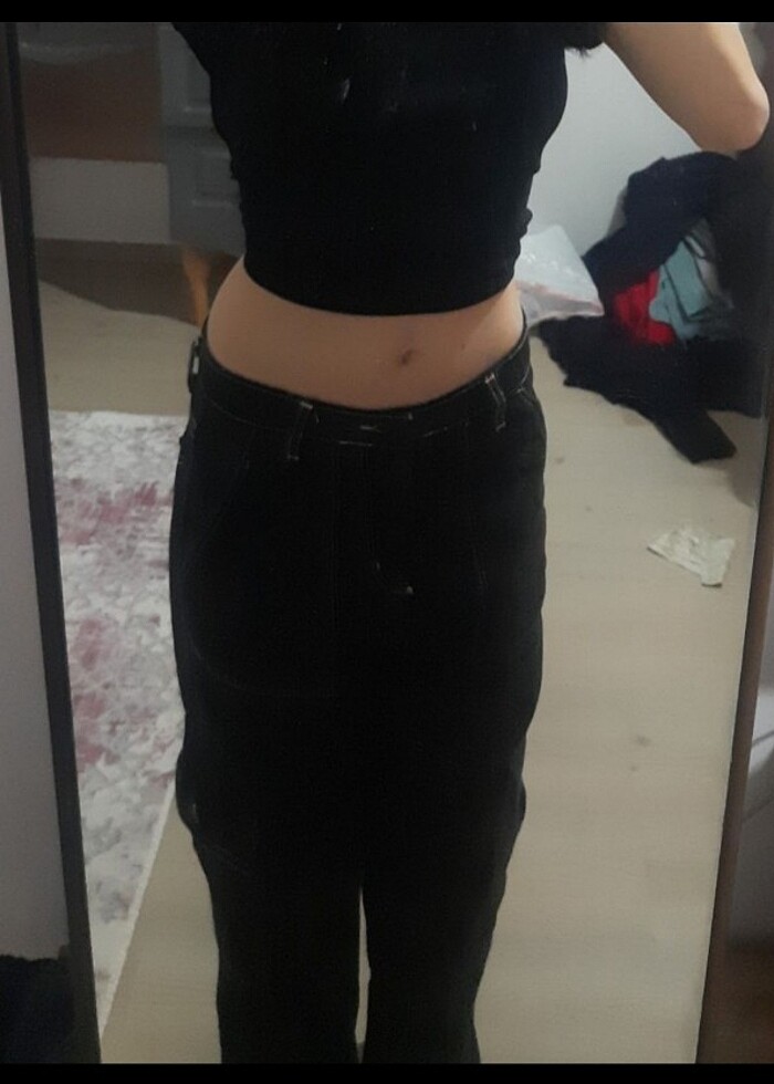 carpe y2k gothic beyaz dikişli siyah jean - Görsel 2