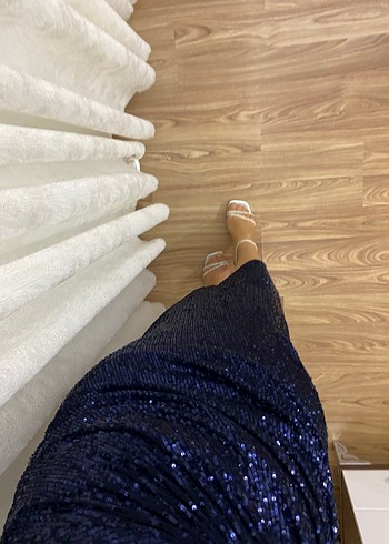 Parlak Lacivert Uzun Abiye Elbise - Görsel 4