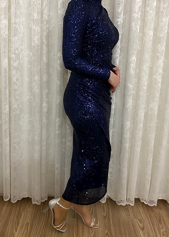 Parlak Lacivert Uzun Abiye Elbise - Görsel 3