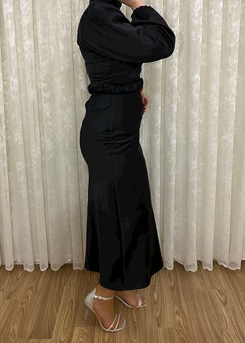 Siyah Uzun Kollu Abiye Elbise - Görsel 3