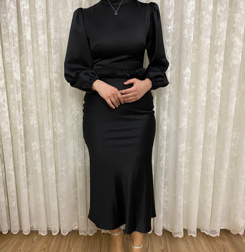 Siyah Uzun Kollu Abiye Elbise - Görsel 2