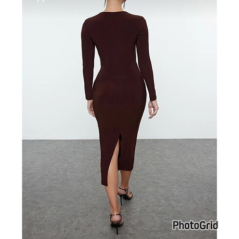 Kahverengi elbise - Görsel 3