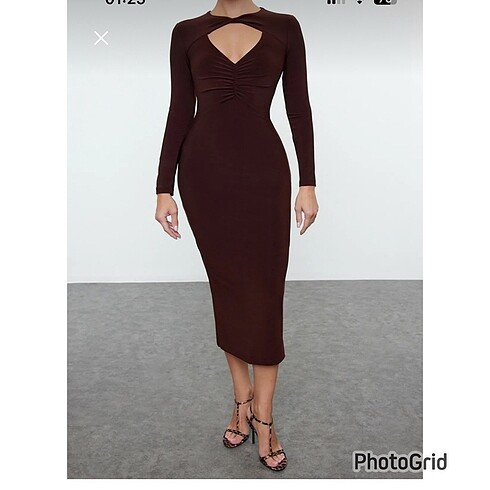 Kahverengi elbise - Görsel 2