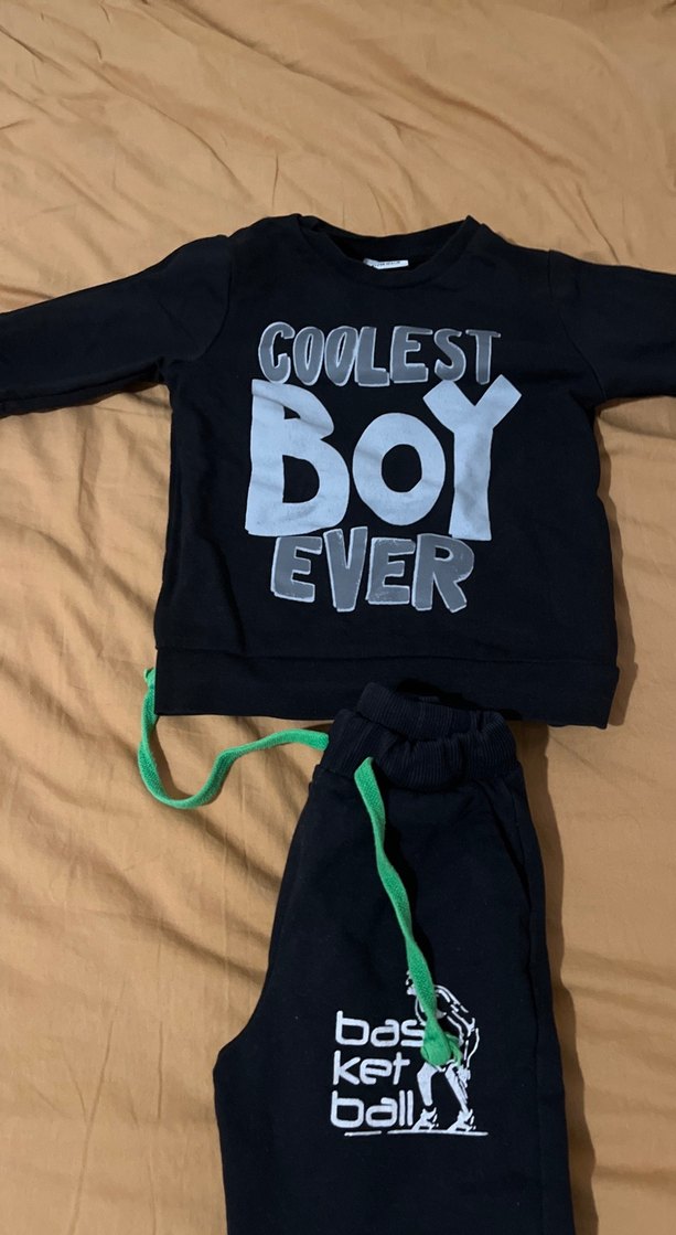 Baskılı Siyah Bebek Erkek Eşofman Takımı - Görsel 2