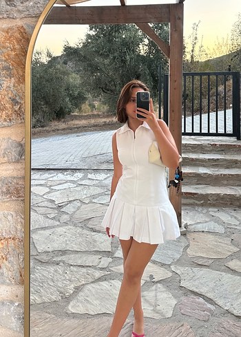 Beyaz Mini şort elbise - Görsel 3
