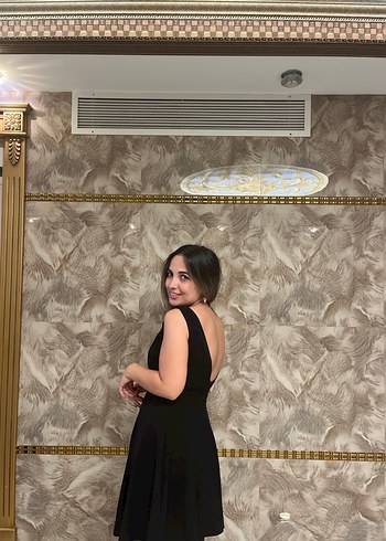 Siyah Sırtı V Yaka Mini Elbise - Görsel 2