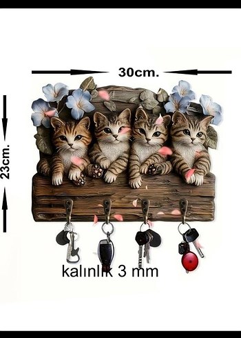 Kedi Figürlü Anahtarlık Askısı - Görsel 2
