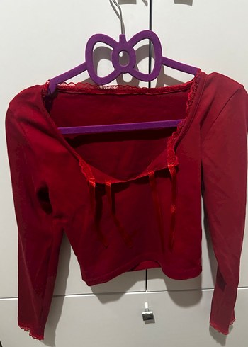 Kırmızı Kurdeleli Crop - Görsel 4