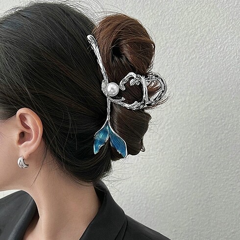 İncili deniz kızı model gümüş metal ithal mandal toka
