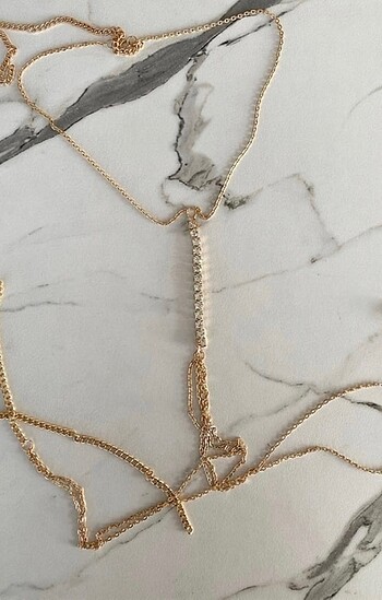 Accessorize Gold renk zirkon taşlı ayarlanabilir vücut zinciri