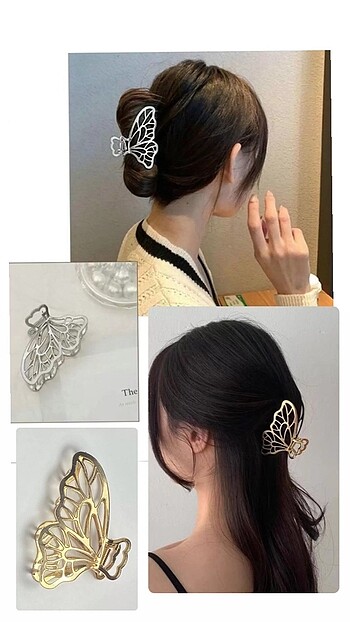 Kelebek model gold ve silver renklerde metal mandal toka