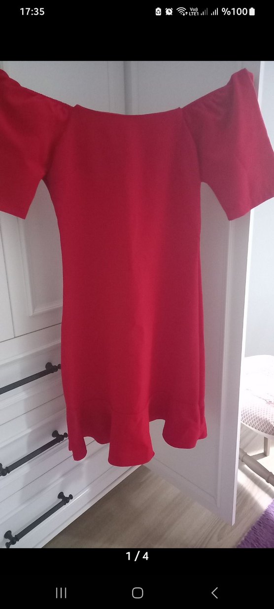 Kırmızı Drapeli Midi Kadın Abiye Elbise - Görsel 3