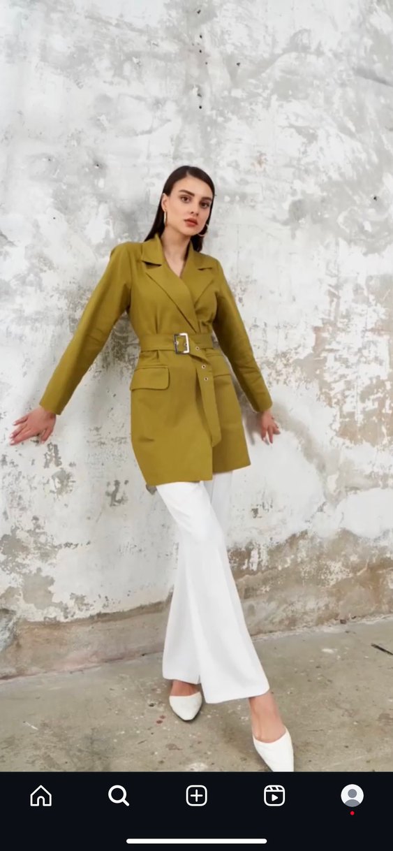 Kadın Kemerli Kısa Bej keten blazer ceket - Görsel 2