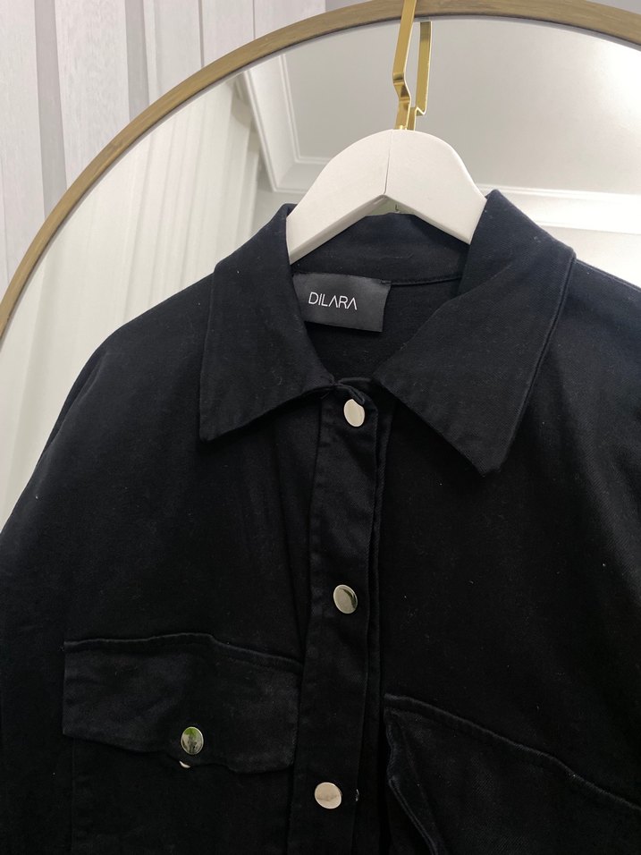 Düğmeli Siyah  kot ceket - Görsel 4