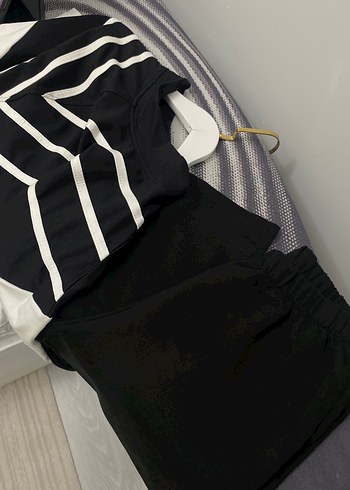 Siyah Baskılı Pamuklu Uzun Sweatshirt takım - Görsel 4